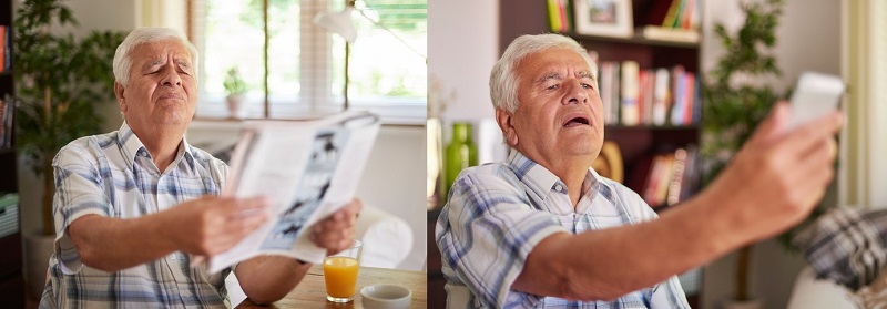 Presbyopi, äldre har svårt att läsa på nära håll